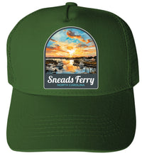 Load image into Gallery viewer, Sneads Ferry North Carolina Sunset over Bay Design Unisex Mesh Back Trucker Hat with Adjustable Snapback
