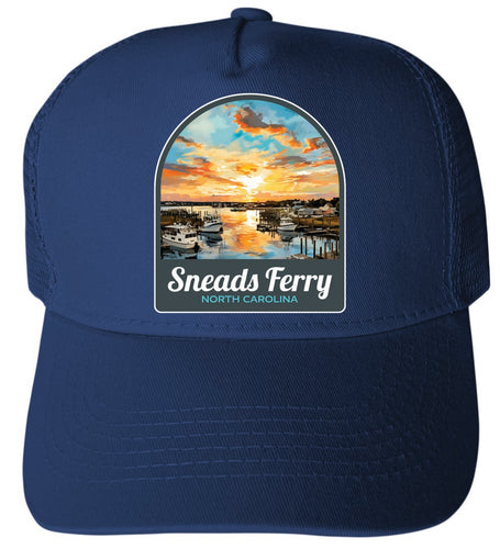 Sneads Ferry North Carolina Sunset over Bay Design Navy Unisex Mesh Back Trucker Hat with Adjustable Snapback 4-Pack