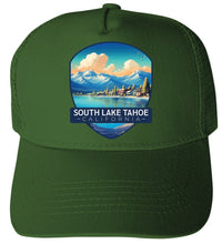 Load image into Gallery viewer, South Lake Tahoe California Mountains over Lake Design Unisex Mesh Back Trucker Hat with Adjustable Snapback
