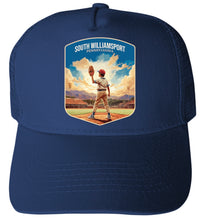 Load image into Gallery viewer, South Williamsport Pennsylvania Baseball Pitcher Design Unisex Mesh Back Trucker Hat with Adjustable Snapback

