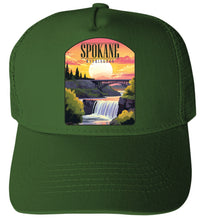 Load image into Gallery viewer, Spokane Washington Sunset Waterfall Design Unisex Mesh Back Trucker Hat with Adjustable Snapback
