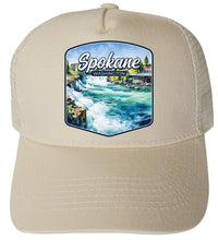 Load image into Gallery viewer, Spokane Washington City Waterfall Design Unisex Mesh Back Trucker Hat with Adjustable Snapback
