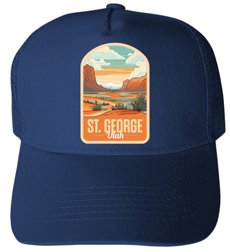 St George Utah Design A Navy Unisex Mesh Back Trucker Hat with Adjustable Snapback 4-Pack