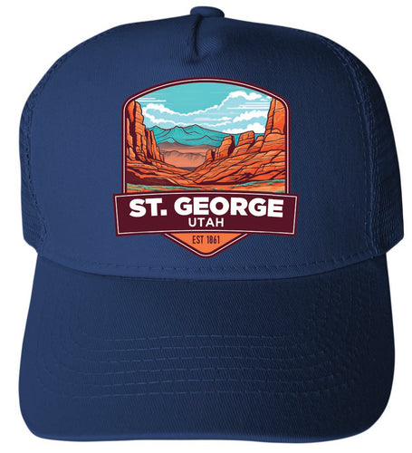 St George Utah Design B Navy Unisex Mesh Back Trucker Hat with Adjustable Snapback 4-Pack