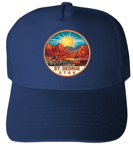 St George Utah Design C Navy Unisex Mesh Back Trucker Hat with Adjustable Snapback 4-Pack