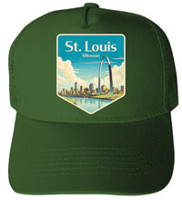 Load image into Gallery viewer, St Louis Missouri Design A Unisex Mesh Back Trucker Hat with Adjustable Snapback
