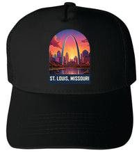 Load image into Gallery viewer, St Louis Missouri Design B Black Unisex Mesh Back Trucker Hat with Adjustable Snapback Single
