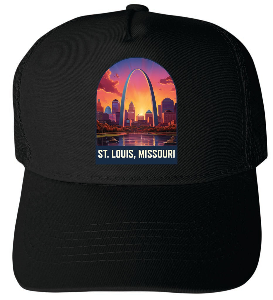 St Louis Missouri Design B Black Unisex Mesh Back Trucker Hat with Adjustable Snapback Single