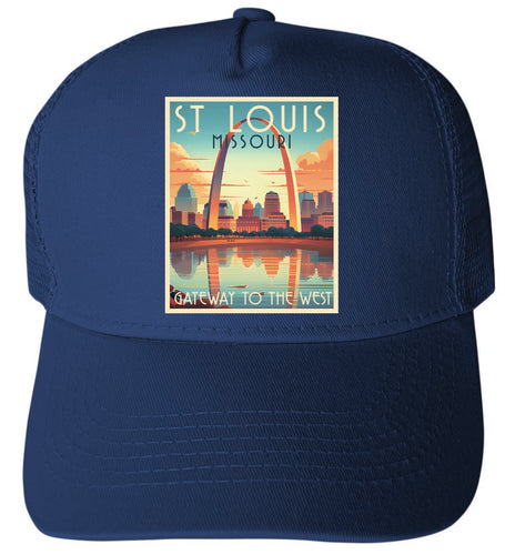 St Louis Missouri Design D Navy Unisex Mesh Back Trucker Hat with Adjustable Snapback 4-Pack