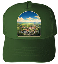 Load image into Gallery viewer, State College Pennsylvania Aerial Town Design Unisex Mesh Back Trucker Hat with Adjustable Snapback
