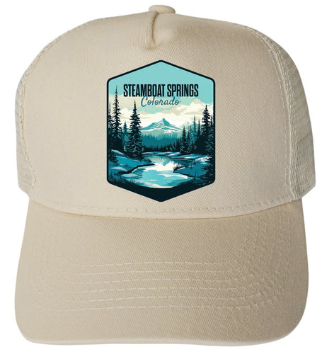 Steamboat Springs Colorado Design A Cream Unisex Mesh Back Trucker Hat with Adjustable Snapback Single