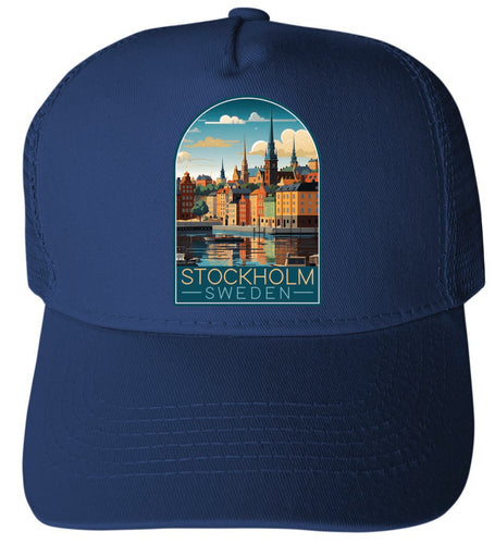 Stockholm Sweden Design A Navy Unisex Mesh Back Trucker Hat with Adjustable Snapback 4-Pack