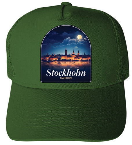 Stockholm Sweden Design B Green Unisex Mesh Back Trucker Hat with Adjustable Snapback 2-Pack