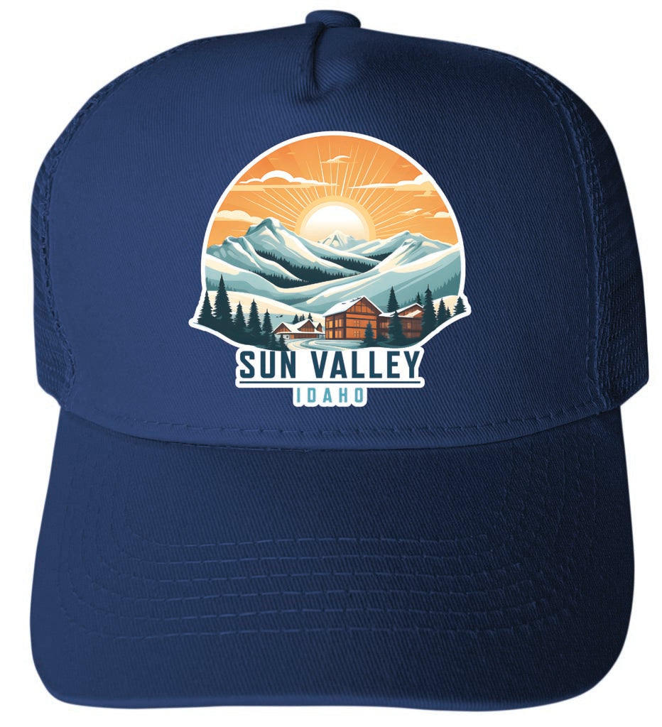Sun Valley Idaho Design A Navy Unisex Mesh Back Trucker Hat with Adjustable Snapback 4-Pack