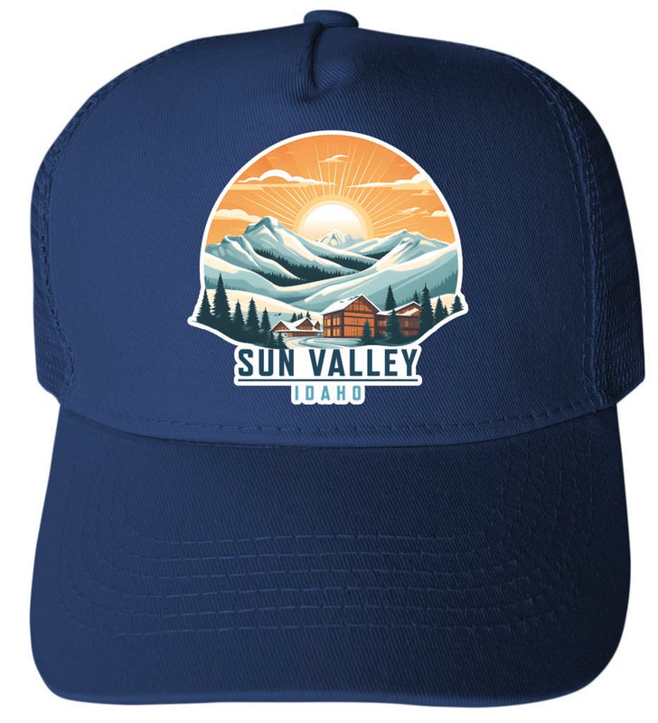 Sun Valley Idaho Design A Navy Unisex Mesh Back Trucker Hat with Adjustable Snapback 4-Pack