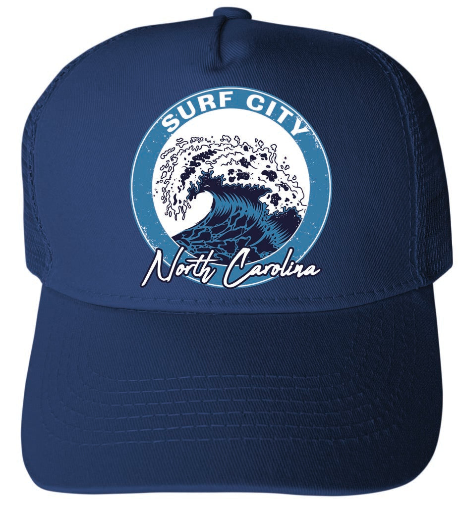 Surf City North Carolina Wave Design Navy Unisex Mesh Back Trucker Hat with Adjustable Snapback 4-Pack