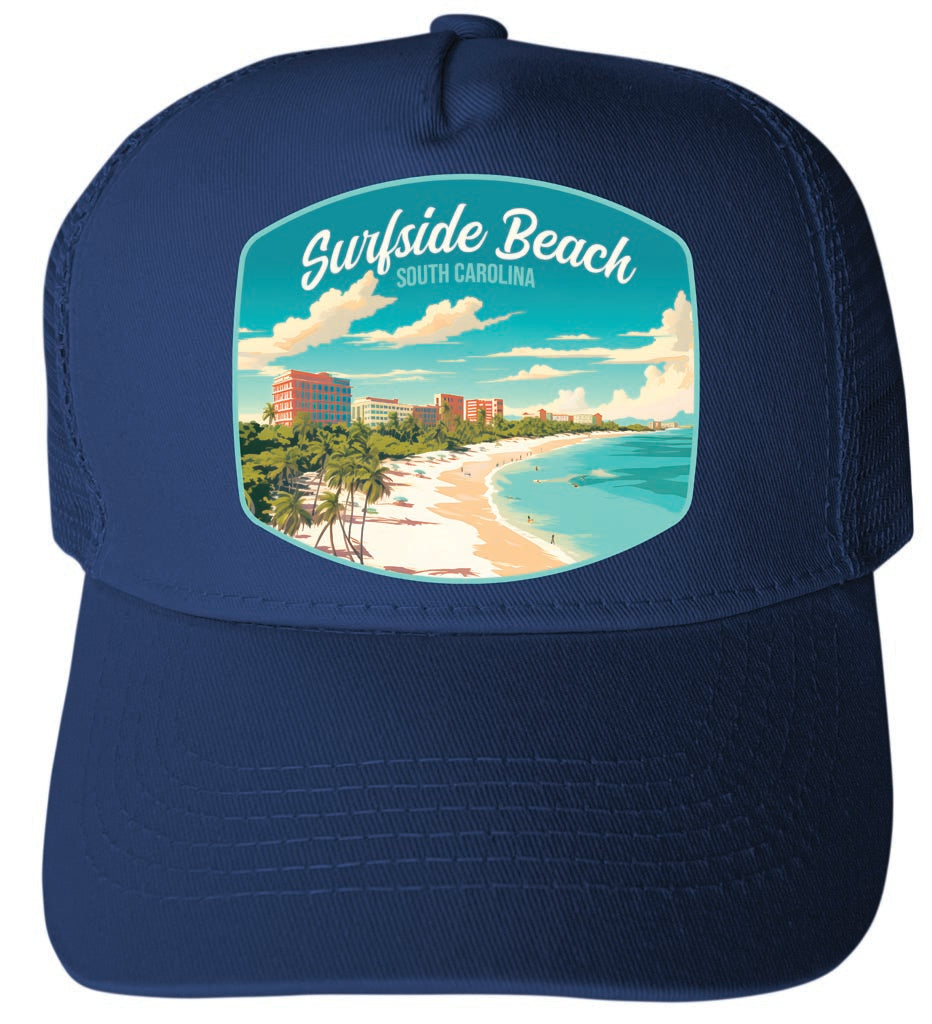 Surfside Beach South Carolina Design B Navy Unisex Mesh Back Trucker Hat with Adjustable Snapback 4-Pack