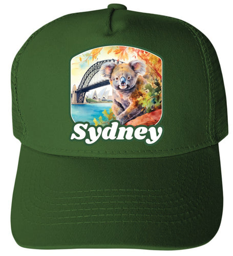 Sydney Australia Design C Green Unisex Mesh Back Trucker Hat with Adjustable Snapback Single