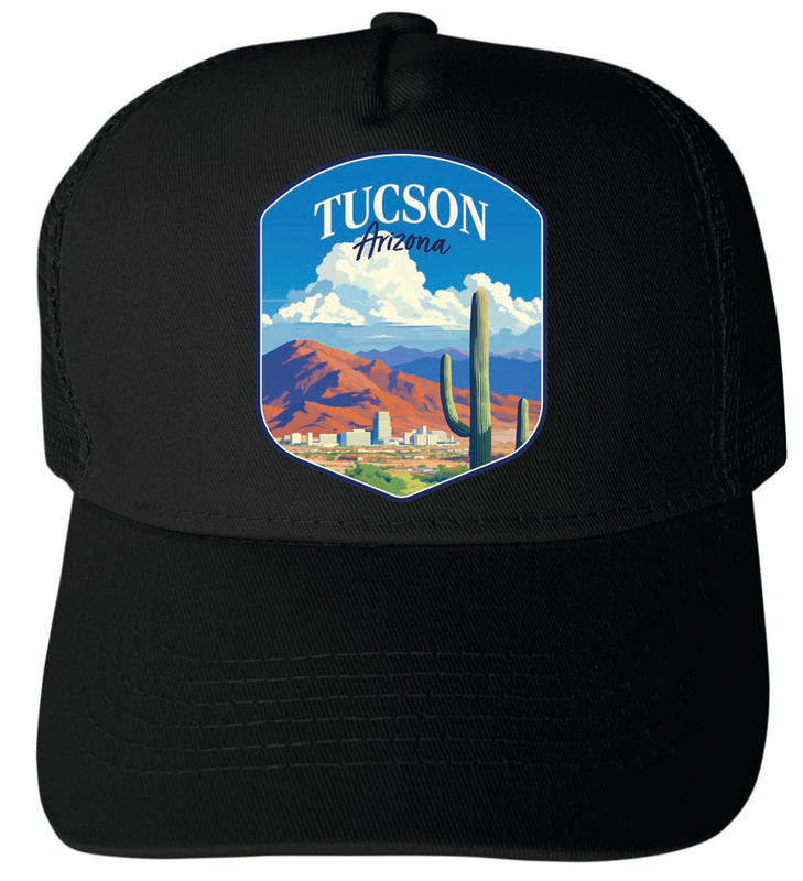 Tucson Arizona Unisex Mesh Back Trucker Hat with Adjustable Snapback Black