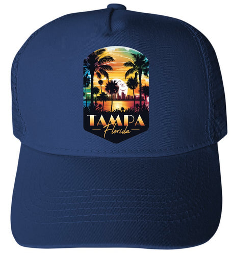 Tampa Florida Design A Navy Unisex Mesh Back Trucker Hat with Adjustable Snapback 4-Pack