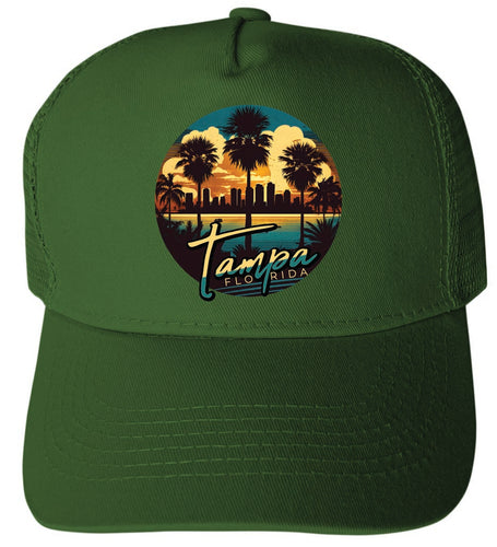 Tampa Florida Design B Green Unisex Mesh Back Trucker Hat with Adjustable Snapback 2-Pack