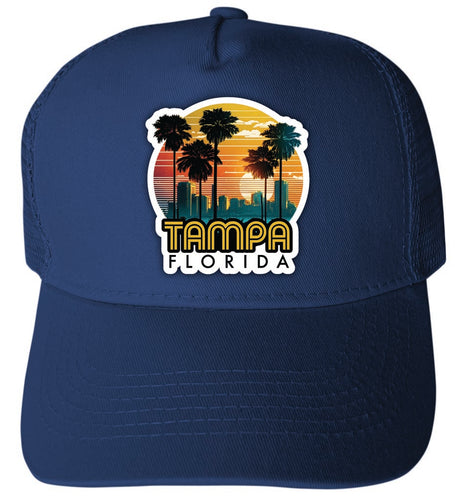 Tampa Florida Design C Navy Unisex Mesh Back Trucker Hat with Adjustable Snapback 4-Pack