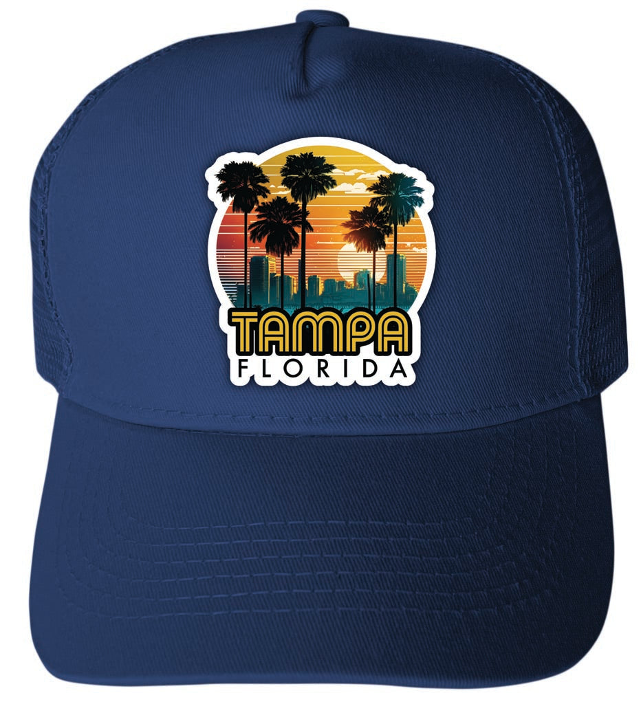 Tampa Florida Design C Navy Unisex Mesh Back Trucker Hat with Adjustable Snapback 4-Pack