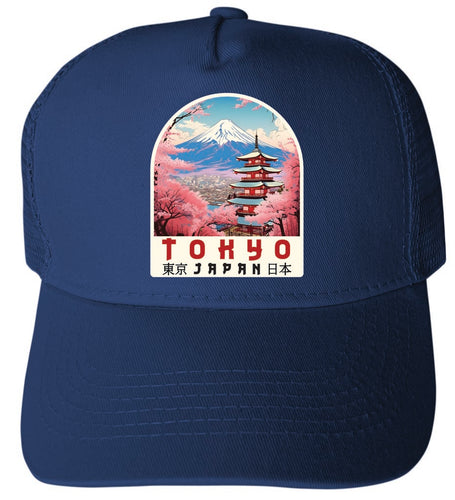 Tokyo Japan Design A Navy Unisex Mesh Back Trucker Hat with Adjustable Snapback 4-Pack