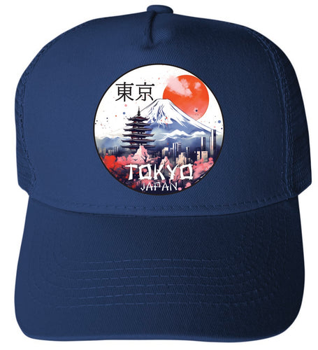 Tokyo Japan Design B Navy Unisex Mesh Back Trucker Hat with Adjustable Snapback 4-Pack