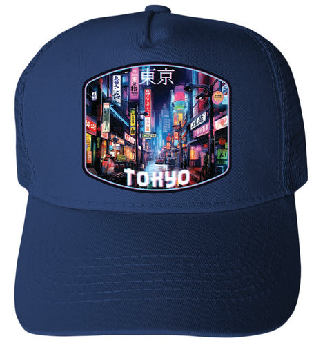 Tokyo Japan Design C Navy Unisex Mesh Back Trucker Hat with Adjustable Snapback 4-Pack