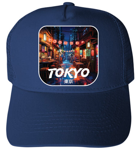 Tokyo Japan Design D Navy Unisex Mesh Back Trucker Hat with Adjustable Snapback 4-Pack