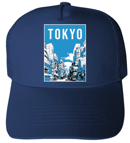 Tokyo Japan Design E Navy Unisex Mesh Back Trucker Hat with Adjustable Snapback 4-Pack