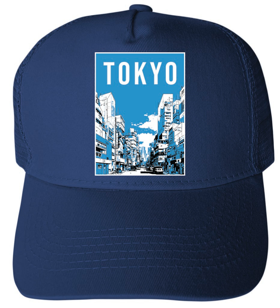 Tokyo Japan Design E Navy Unisex Mesh Back Trucker Hat with Adjustable Snapback 4-Pack