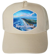 Load image into Gallery viewer, Topsail Island North Carolina Aerial View Design Unisex Mesh Back Trucker Hat with Adjustable Snapback
