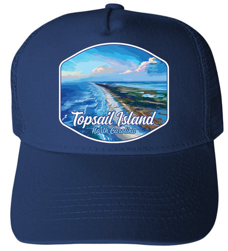 Topsail Island North Carolina Aerial View Design Navy Unisex Mesh Back Trucker Hat with Adjustable Snapback 4-Pack