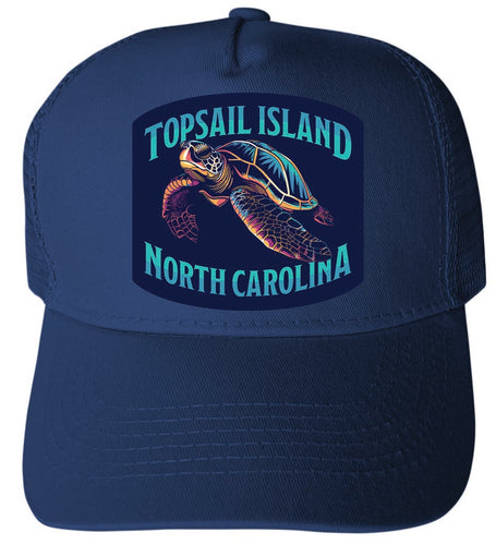 Topsail Island North Carolina Colorful Turtle Design Navy Unisex Mesh Back Trucker Hat with Adjustable Snapback 4-Pack