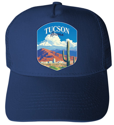 Tucson Arizona Desert Mountain Design Navy Unisex Mesh Back Trucker Hat with Adjustable Snapback 4-Pack