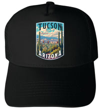 Load image into Gallery viewer, Tucson Arizona Cactus and Cityscape Design Unisex Mesh Back Trucker Hat with Adjustable Snapback
