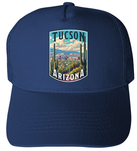 Tucson Arizona Cactus and Cityscape Design Navy Unisex Mesh Back Trucker Hat with Adjustable Snapback 4-Pack
