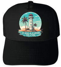Load image into Gallery viewer, Turks and Caicos Islands Design A Unisex Mesh Back Trucker Hat with Adjustable Snapback
