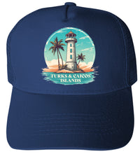 Load image into Gallery viewer, Turks and Caicos Islands Design A Navy Unisex Mesh Back Trucker Hat with Adjustable Snapback 4-Pack
