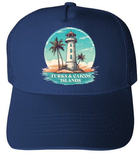 Turks and Caicos Islands Design A Navy Unisex Mesh Back Trucker Hat with Adjustable Snapback 4-Pack