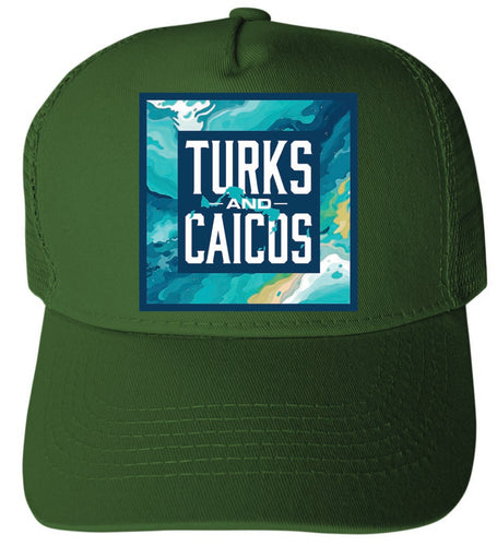 Turks and Caicos Islands Design B Green Unisex Mesh Back Trucker Hat with Adjustable Snapback 2-Pack
