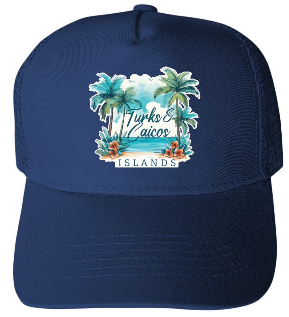 Turks and Caicos Islands Design C Navy Unisex Mesh Back Trucker Hat with Adjustable Snapback 2-Pack