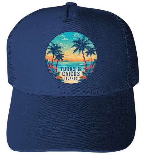 Turks and Caicos Islands Design D Navy Unisex Mesh Back Trucker Hat with Adjustable Snapback 4-Pack