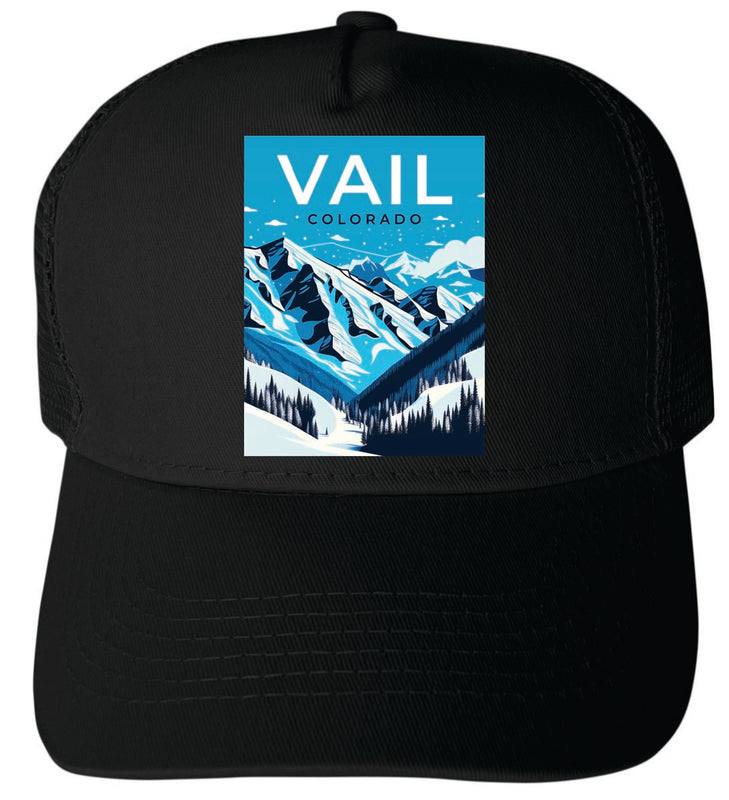 Vail Colorado Unisex Mesh Back Trucker Hat with Adjustable Snapback Black