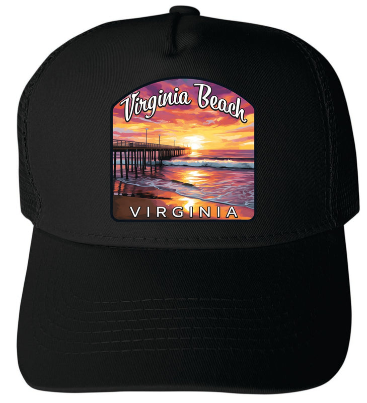 Virginia Beach, Virginia Unisex Mesh Back Trucker Hat with Adjustable Snapback Black
