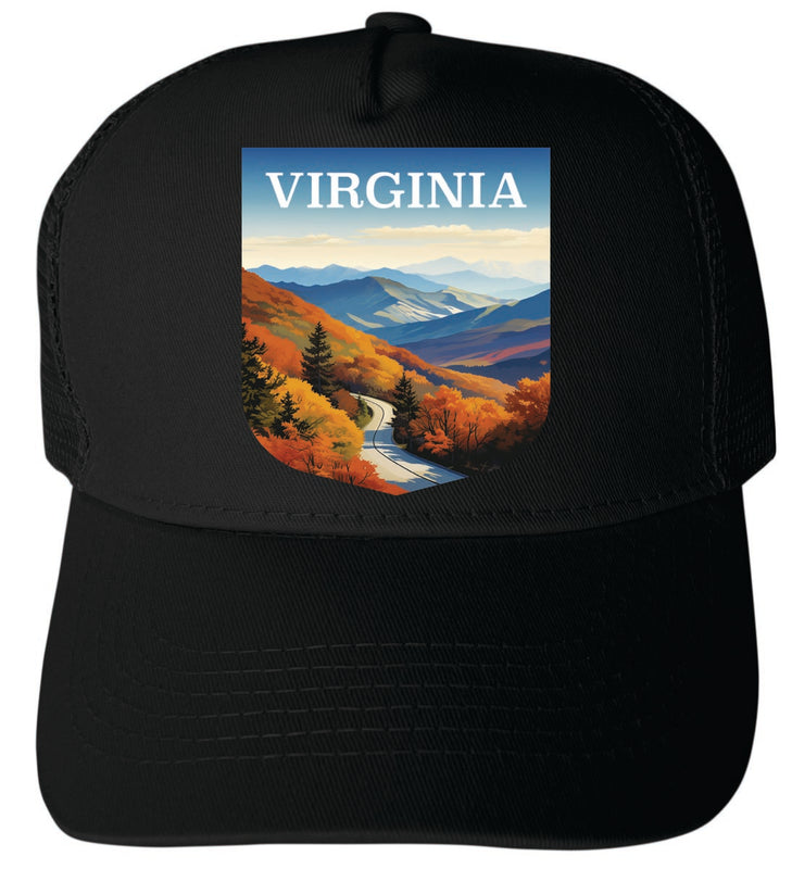 Virginia Unisex Mesh Back Trucker Hat with Adjustable Snapback Black