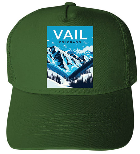 Vail Colorado Design A Green Unisex Mesh Back Trucker Hat with Adjustable Snapback 2-Pack