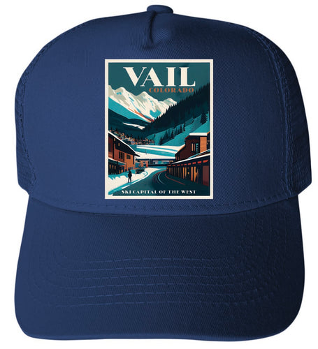 Vail Colorado Design B Navy Unisex Mesh Back Trucker Hat with Adjustable Snapback 4-Pack